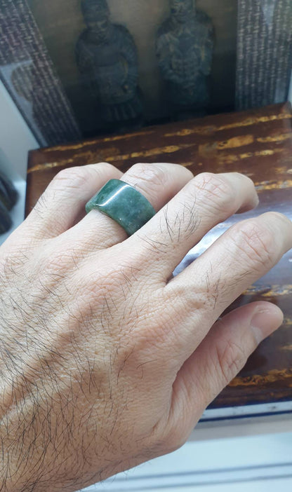Marbled Green Jade Ring Type A Natural Jadeite Fei Cui Size 9.25 US