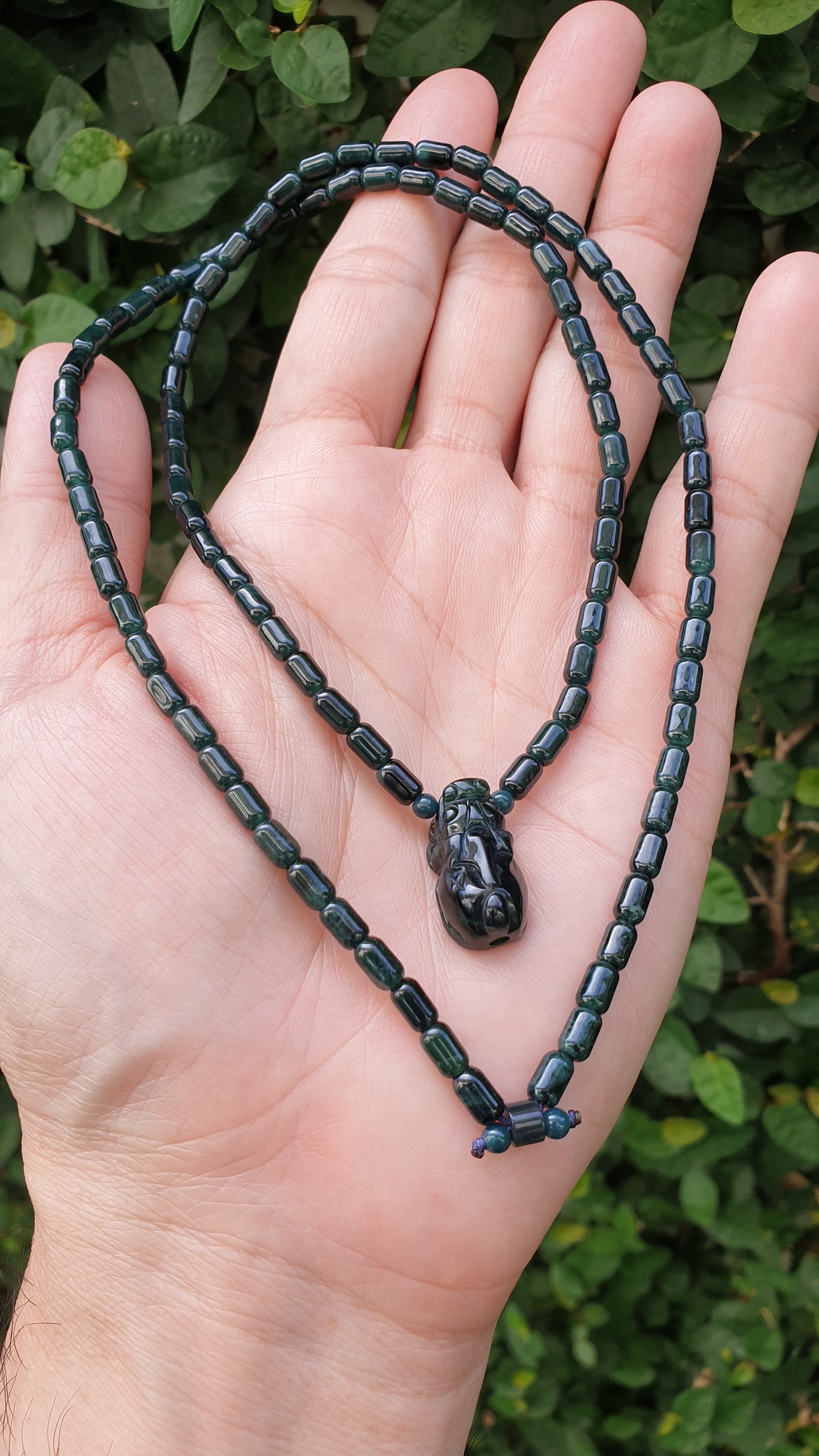 Blue Jade Pixiu Necklace 24inch Natural Deep Blue Jadeite Type A