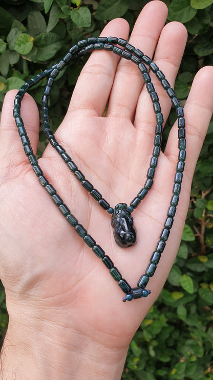 Blue Jade Pixiu Necklace 24inch Natural Deep Blue Jadeite Type A