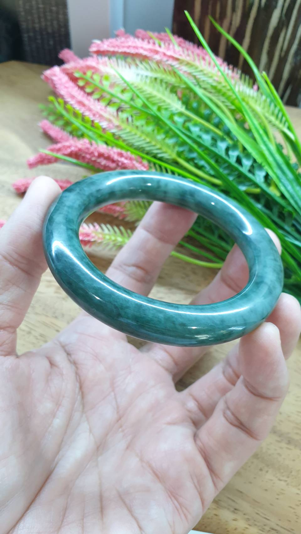 Jade Cylindrical Bangle S55.8 Fei Cui Green Type A Myanmar Jadeite Two Tone