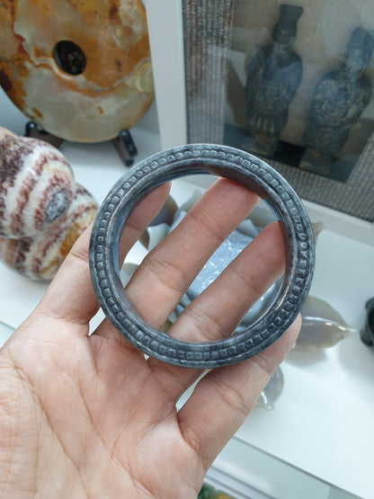 Jade Ru Yi Bangle S58, Elegant Gray Type A Natural Jadeite
