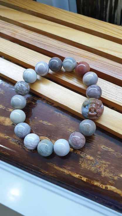 Alxa Jasper Prosperity Bracelets with Cai Shen Ye Charm 18 cm - Natural stones