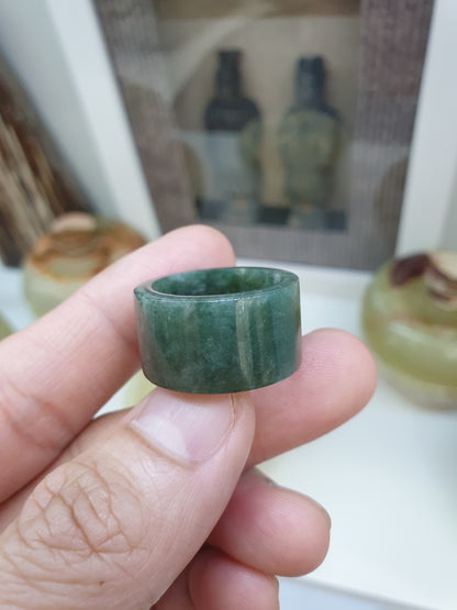 Marbled Green Jade Ring Type A Natural Jadeite Fei Cui Size 9.25 US
