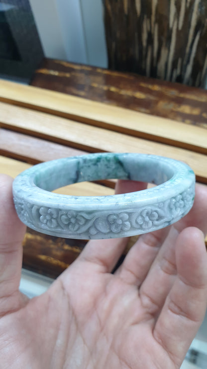 Jade Floral Bangle S58.5 Natural Ash Lavender Fei Cui Myanmar Jadeite