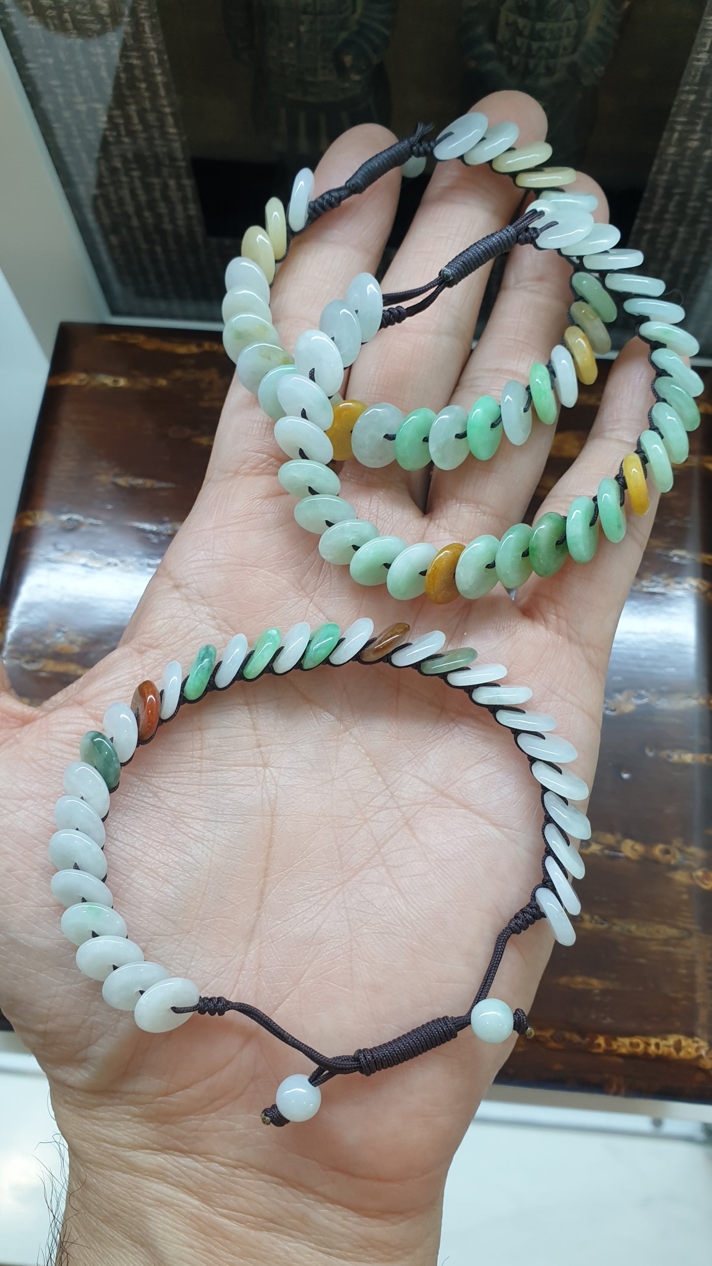 Jade Ping An Kou Beads Woven Bracelet (Mix Color, Adjustable) | Fei Cui - Type A Jadeite | His or Hers Fortune Jewelry
