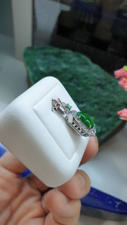 Jade Wu Lou Sterling Silver Locket Pendant Type A Natural Imperial Green Jadeite