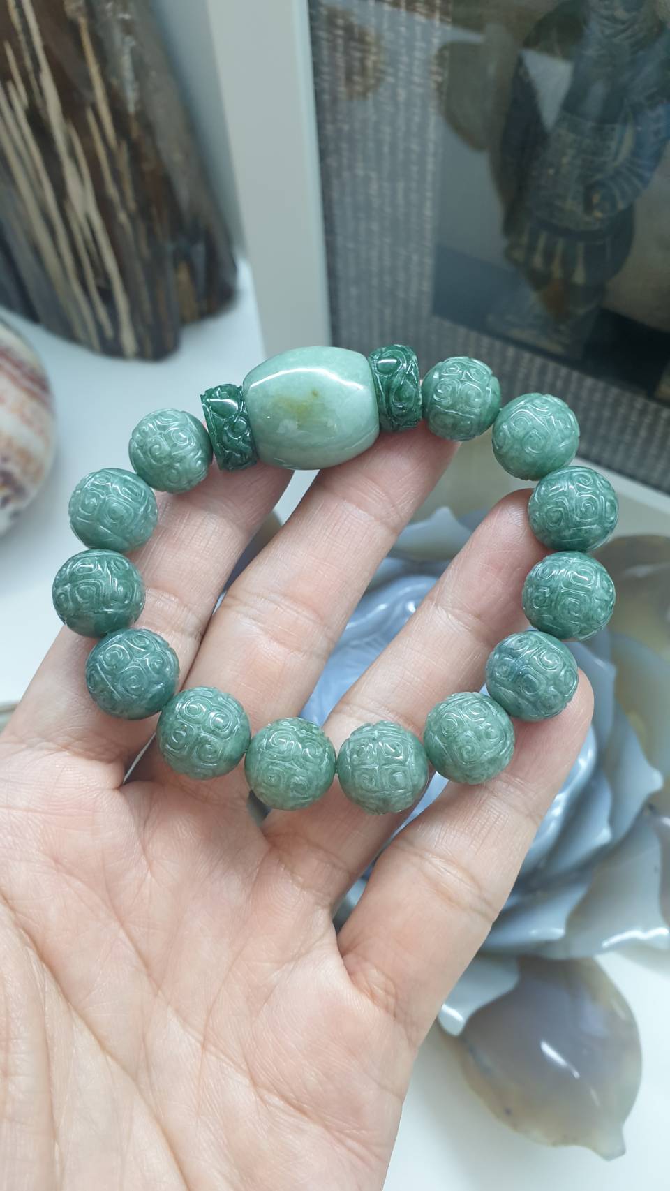 Type A Jade Ru Yi Beads | Cylinder Charm Bracelet | Good Fortune Jewelry