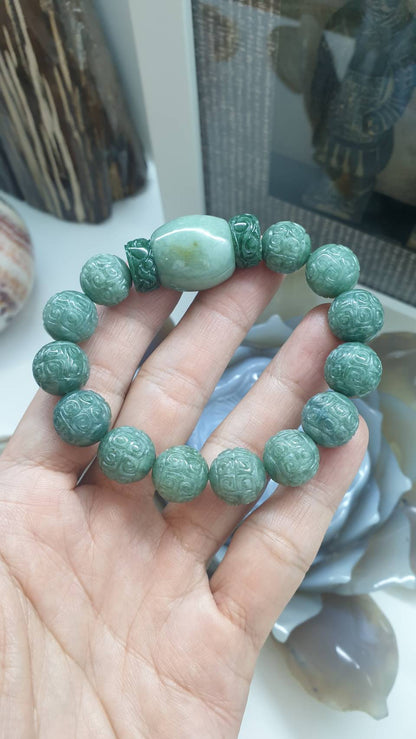 Type A Jade Ru Yi Beads | Cylinder Charm Bracelet | Good Fortune Jewelry
