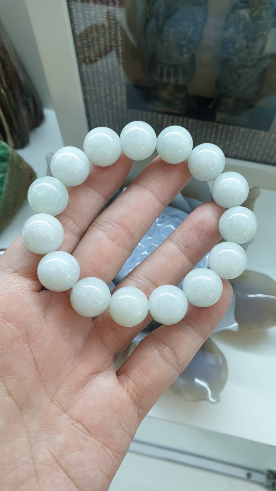 Light Green Jade Breads Bracelet 18cm Type A Natural Jadeite