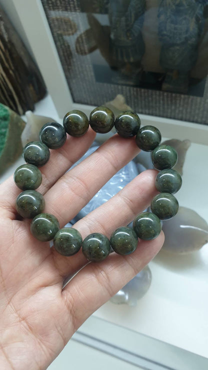Gent's Style Jade Bracelet (18 cm) | Type A - Natural Honey-Black-Green Jadeite Beads
