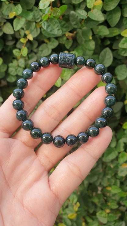 Blue Jade Stack Bracelets 17cm Pixiu and Ru Yi Luckycharms Type A Natural Jadeite
