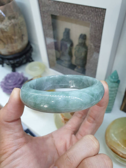 Green Jade Everyday Bangle S58 Type A Myanmar Jadeite Natural Organic Look