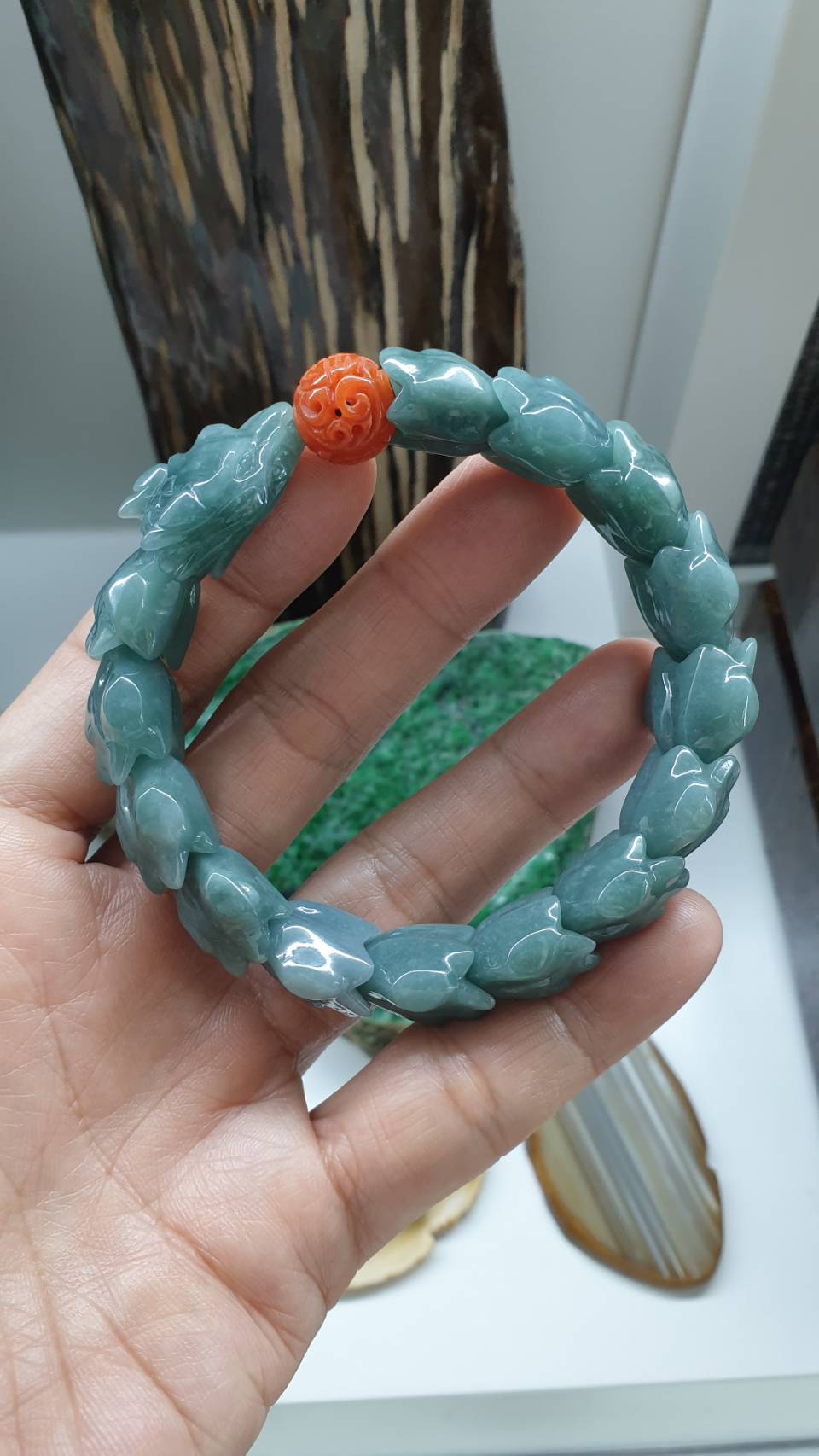 Blue Jade Dragon Power Bracelet (18.5 cm) | Type A Natural Jadeite | Statement Piece Wrist Accessory