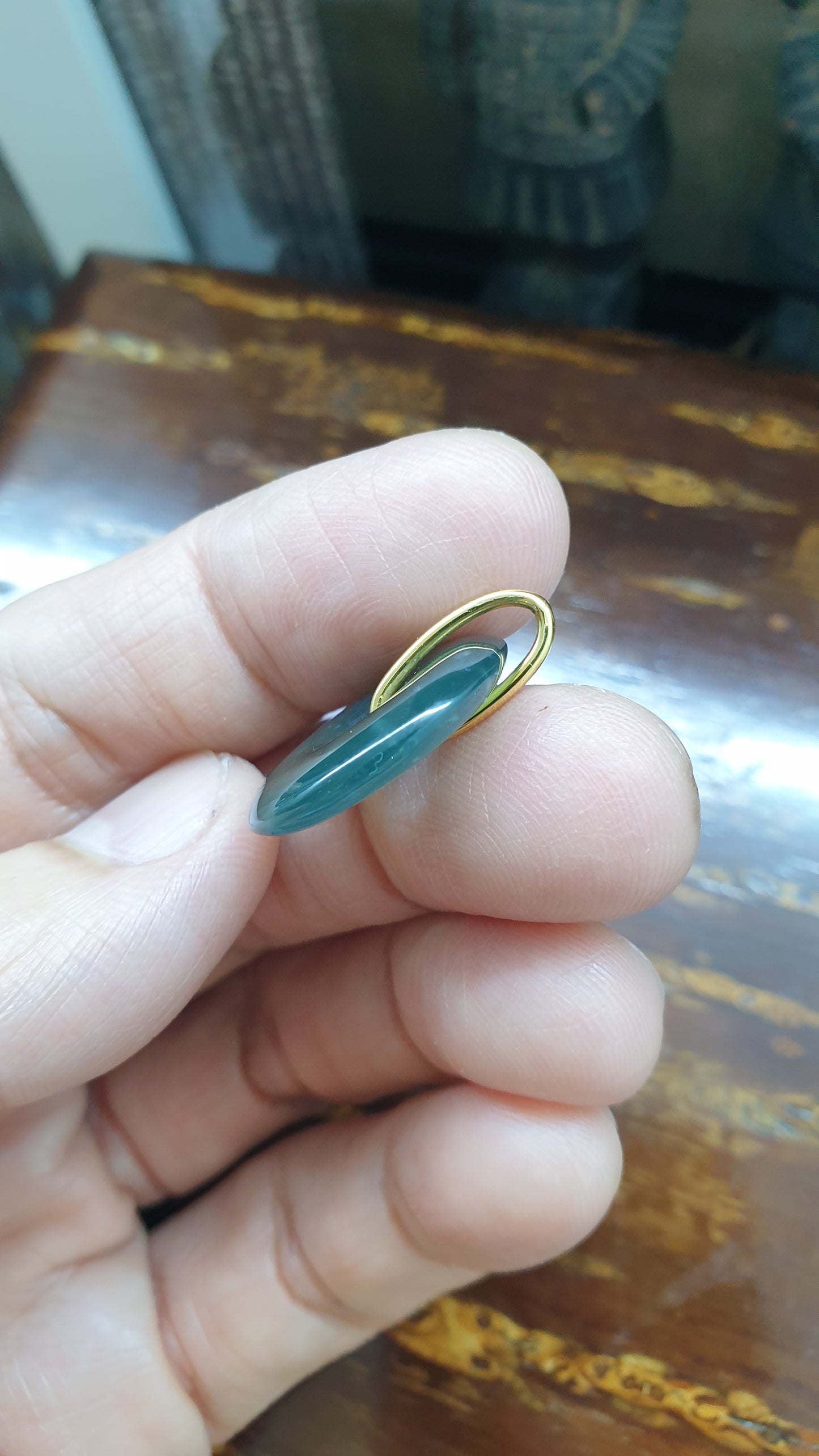 Blue Jade Ping An Kou & Solid 18K Gold | Fei Cui - Type A Jadeite | His or Hers Spinning Pendant