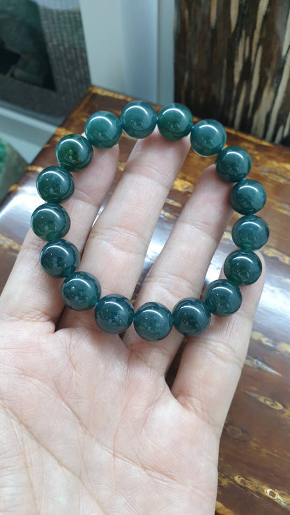 Olmec Blue Jade 17cm Bracelet Guatemala Type A Jadeite 12mm Beads