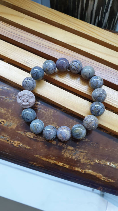Alxa Jasper Prosperity Bracelets with Cai Shen Ye Charm 18 cm - Natural stones