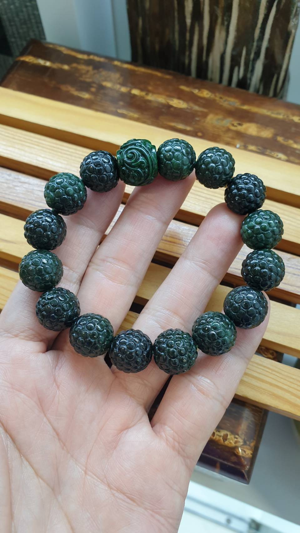 Ru Yi on Bodhi Beads Bracelet 18cm Black Green Fei Cui Myanmar Jadeite
