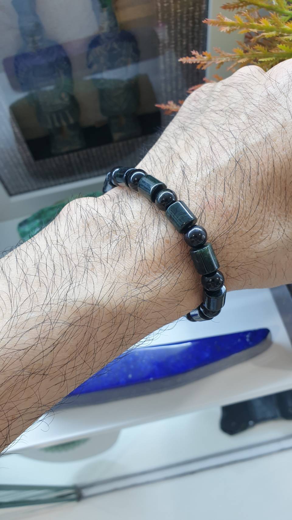 Jade Cylinder Beads Bracelet 17cm Fei Cui Type A Myanmar Black Jadeite