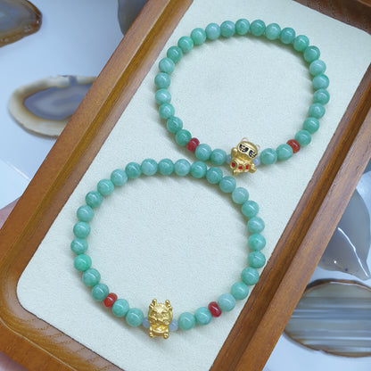 Jade & 24K Gold Charm Bracelet | Apple Green Natural Jadeite | Pure Gold Lucky Charms  (5 Variants)