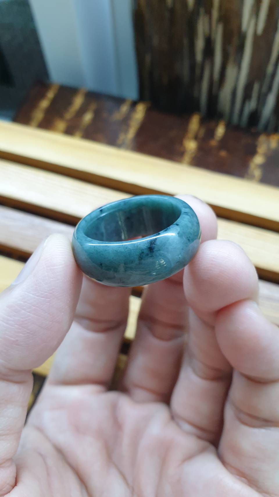 Natural Jade Plus-Size Ring 12.5 US - Type A Natural Jadeite Gray Blue