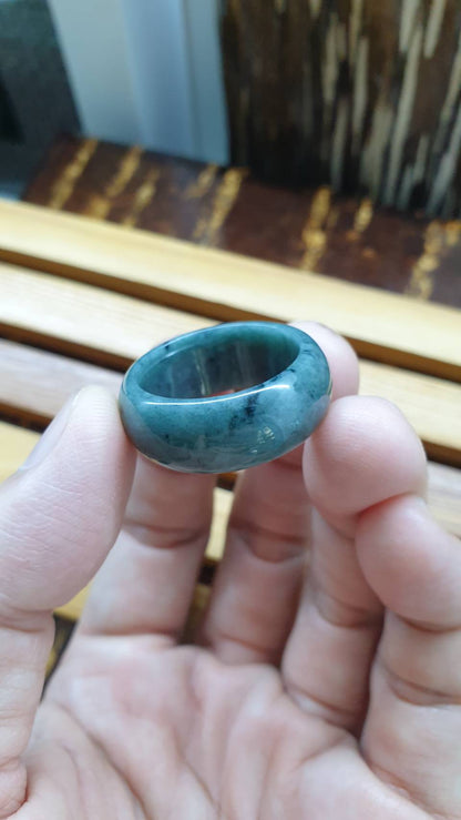 Natural Jade Plus-Size Ring 12.5 US - Type A Natural Jadeite Gray Blue