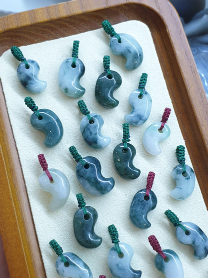 Jade Yin Yang Pendant (Random Pick) | Fei Cui - Type A Jadeite | Handwoven Thread Bail