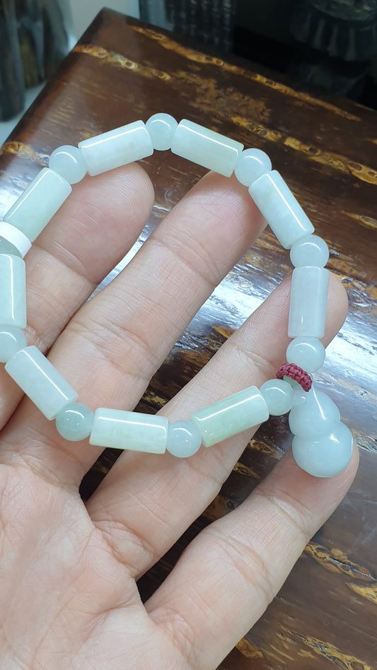 White Jade Wu Lou Bracelet (17 cm) | Type A Natural Jadeite | Unique Gift Idea For Her 🎁