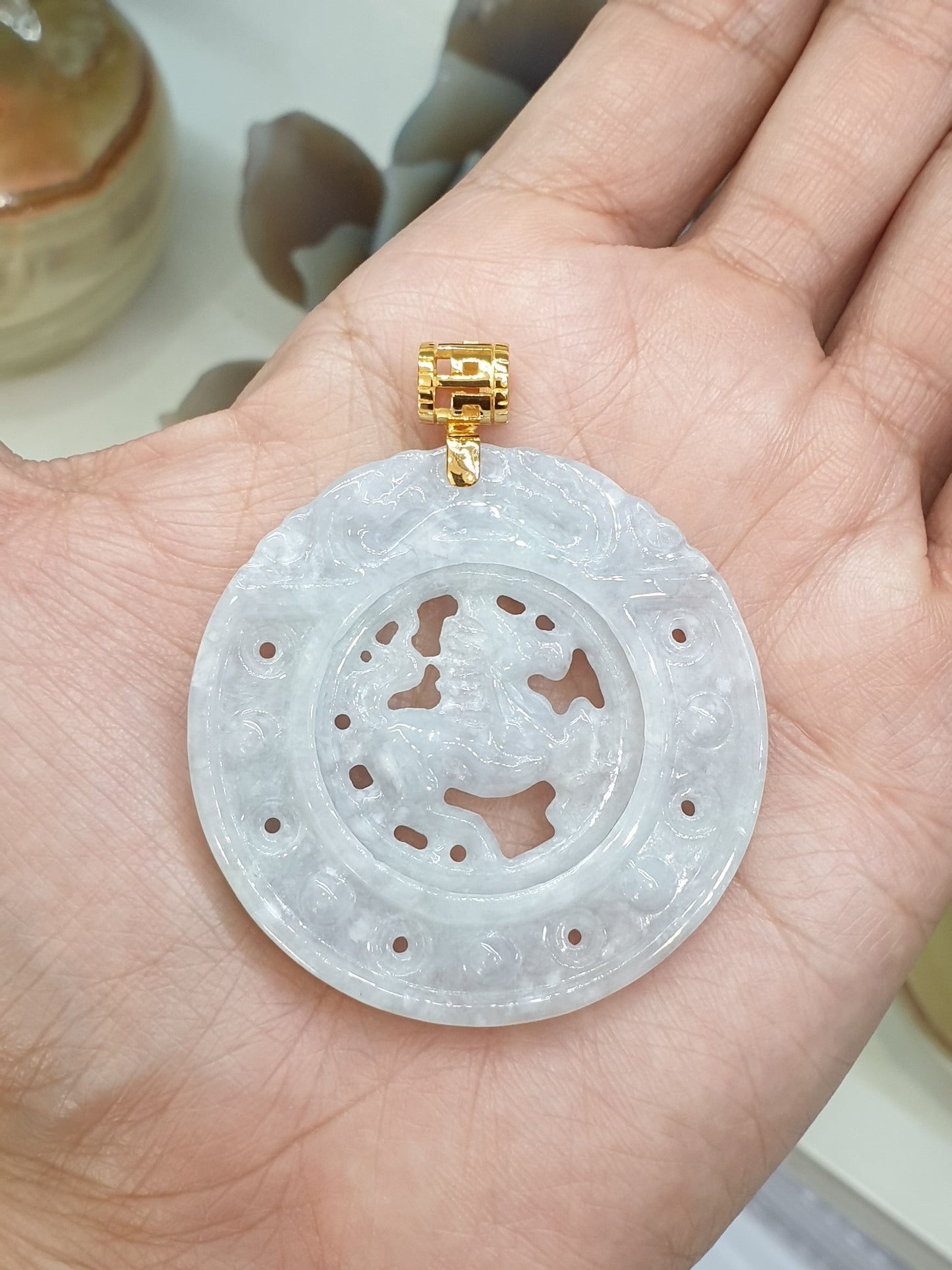 White Horse Jade Pendant | Solid 18K Gold | Type A Natural Jadeite