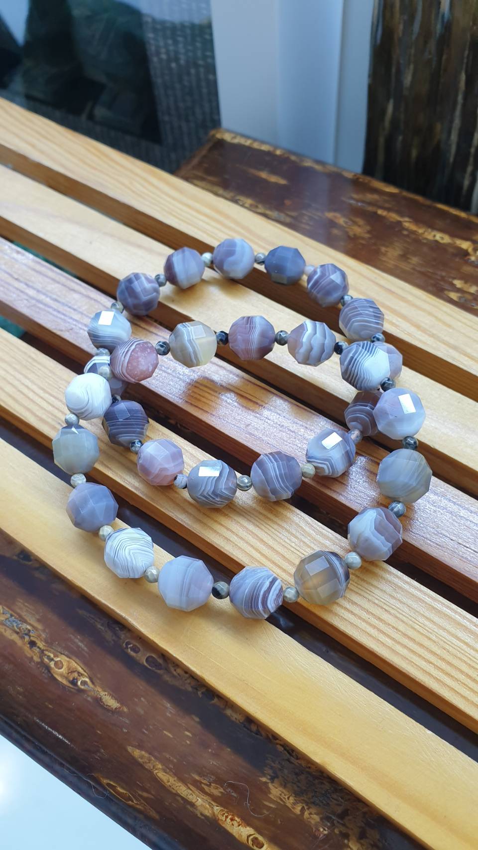 Chic Onyx Bracelets 16 cm - Natural Gemstone Faceted Beads 9 mm