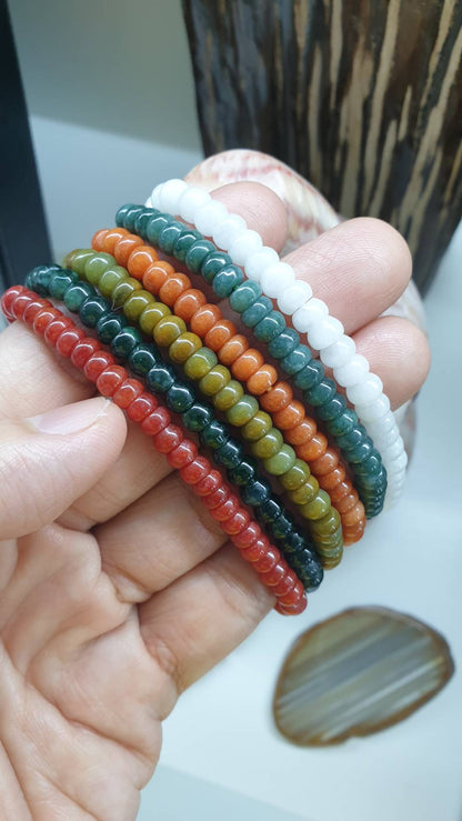 Jade Stack Bracelets, 17 cm (Set of 6 Multicolor Bracelets) | Type A Jadeite Abacus Beads | His or Hers Wealth Magnet Wristcandies