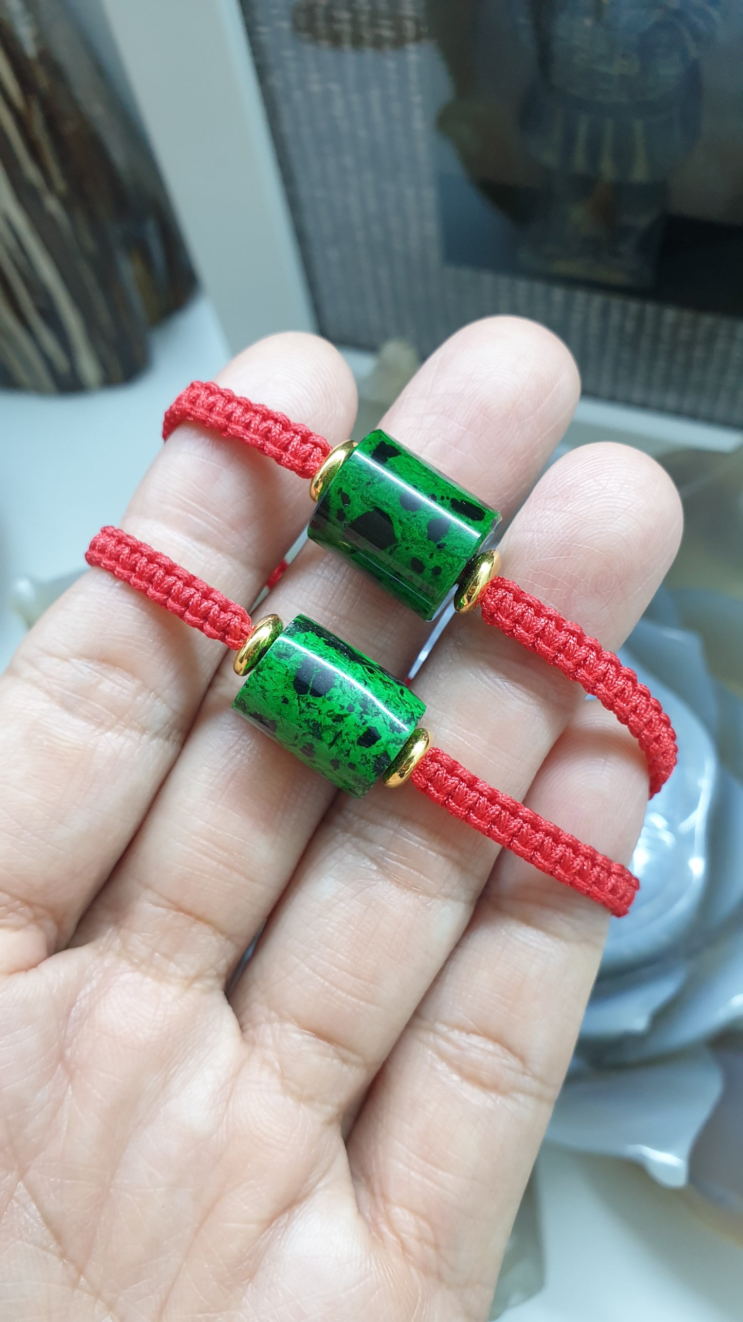 Mawsitsit Stone Red Thread Bracelet 24K Gold Spacers Handcrafted