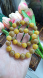 Yellow and Brown Jade 18cm Bracelet - 13.5mm Beads Type A Natural Jadeite