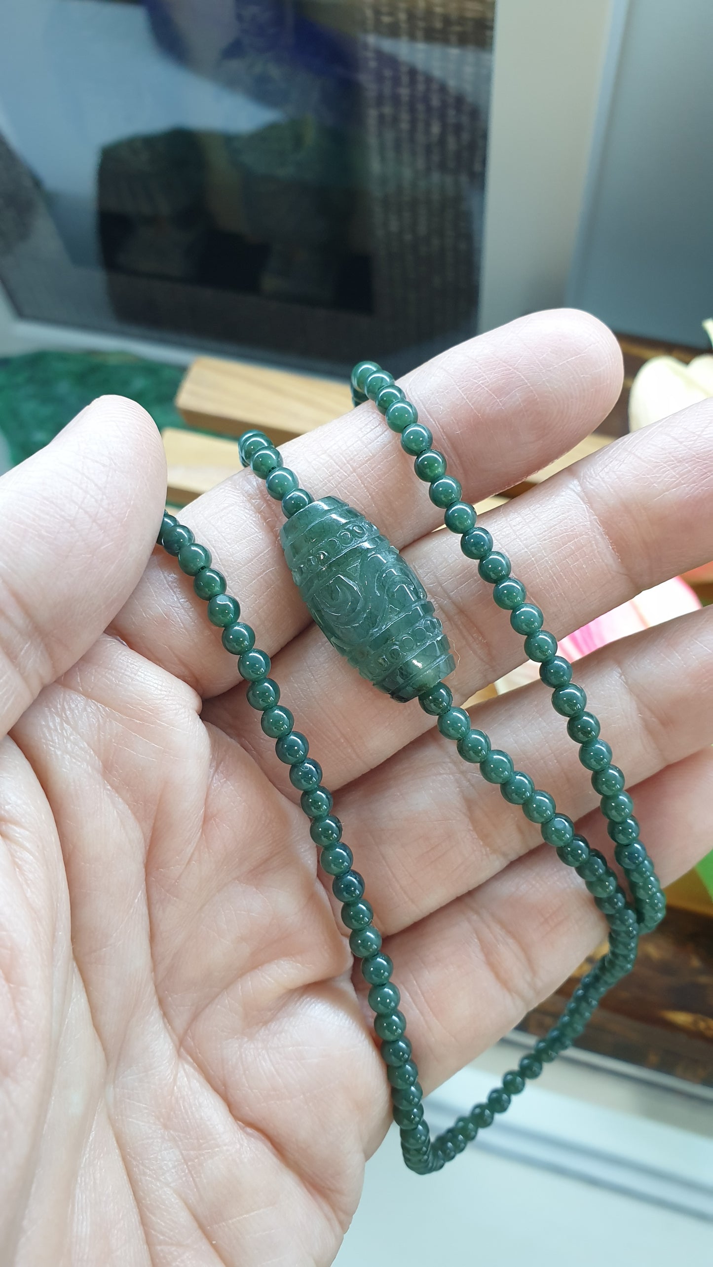 Jade Ru Yi Charm Necklace 24inch Natural Blue Green Jadeite Type A