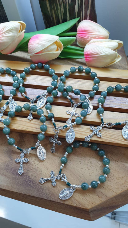 Jade One Decade Rosary Type A Myanmar Jadeite Natural Green