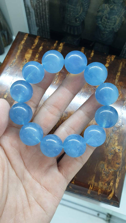Aquamarine Bracelet (18 cm) | Natural Stone Beads | His or Hers Statement Wrist Accessory