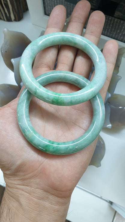 Paired Vintage Jade Cylindrical Bangles S56 Authentic Myanmar Green Jadeite