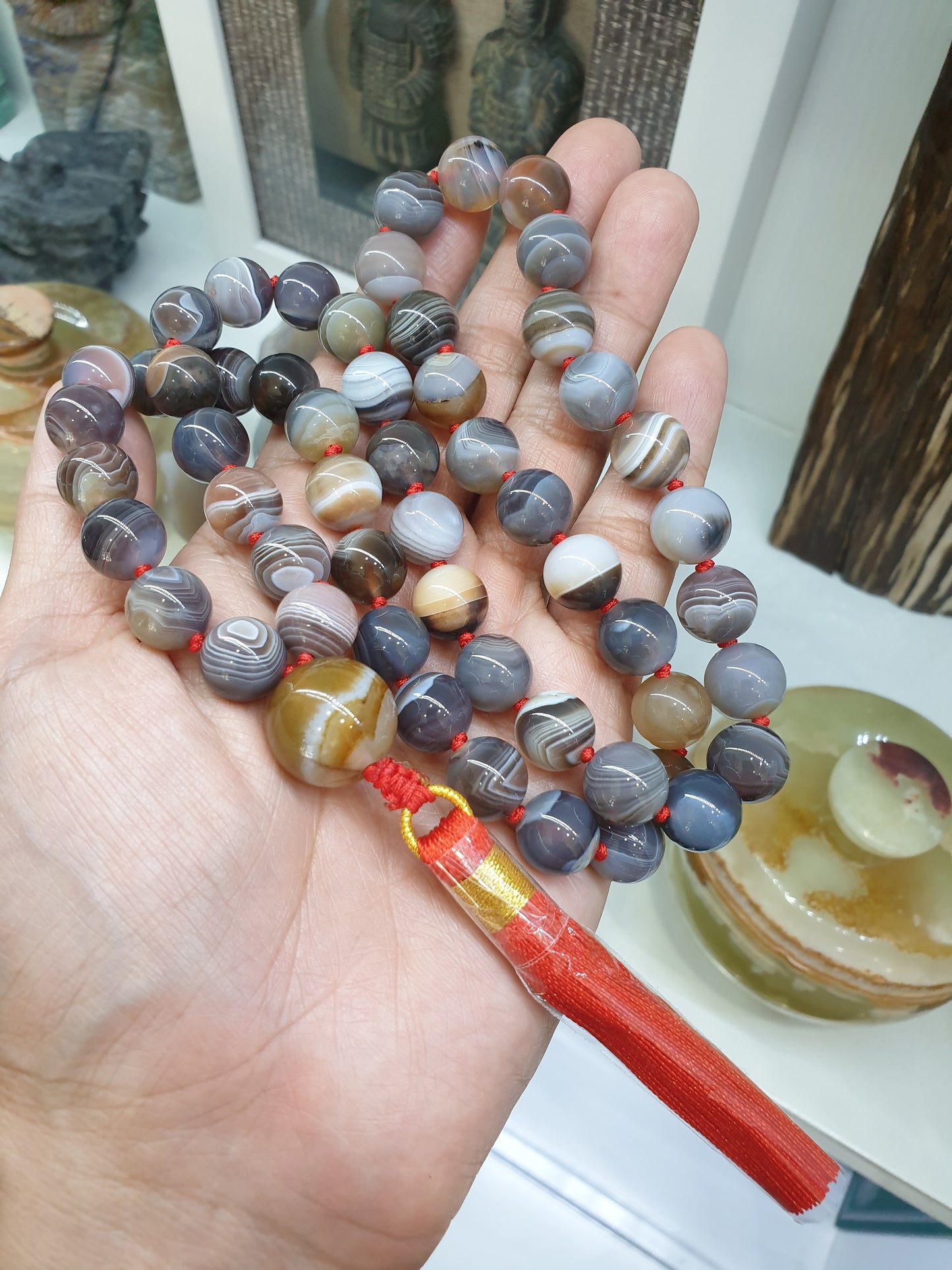 Japa Mala Necklace - Banded Agate | Handcrafted Meditation Beads