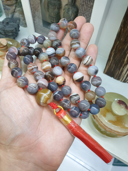 Japa Mala Necklace - Banded Agate | Handcrafted Meditation Beads