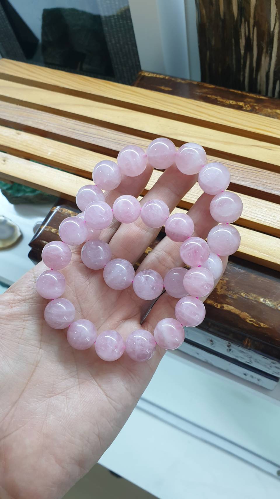 Rose Quartz Love Bracelets 17 cm - Natural Semiprecious Stone 14-16 mm Beads