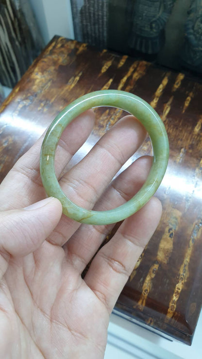 Honey Green Jade Egg Bangle (Size 54 - 55) | Type A Natural Jadeite