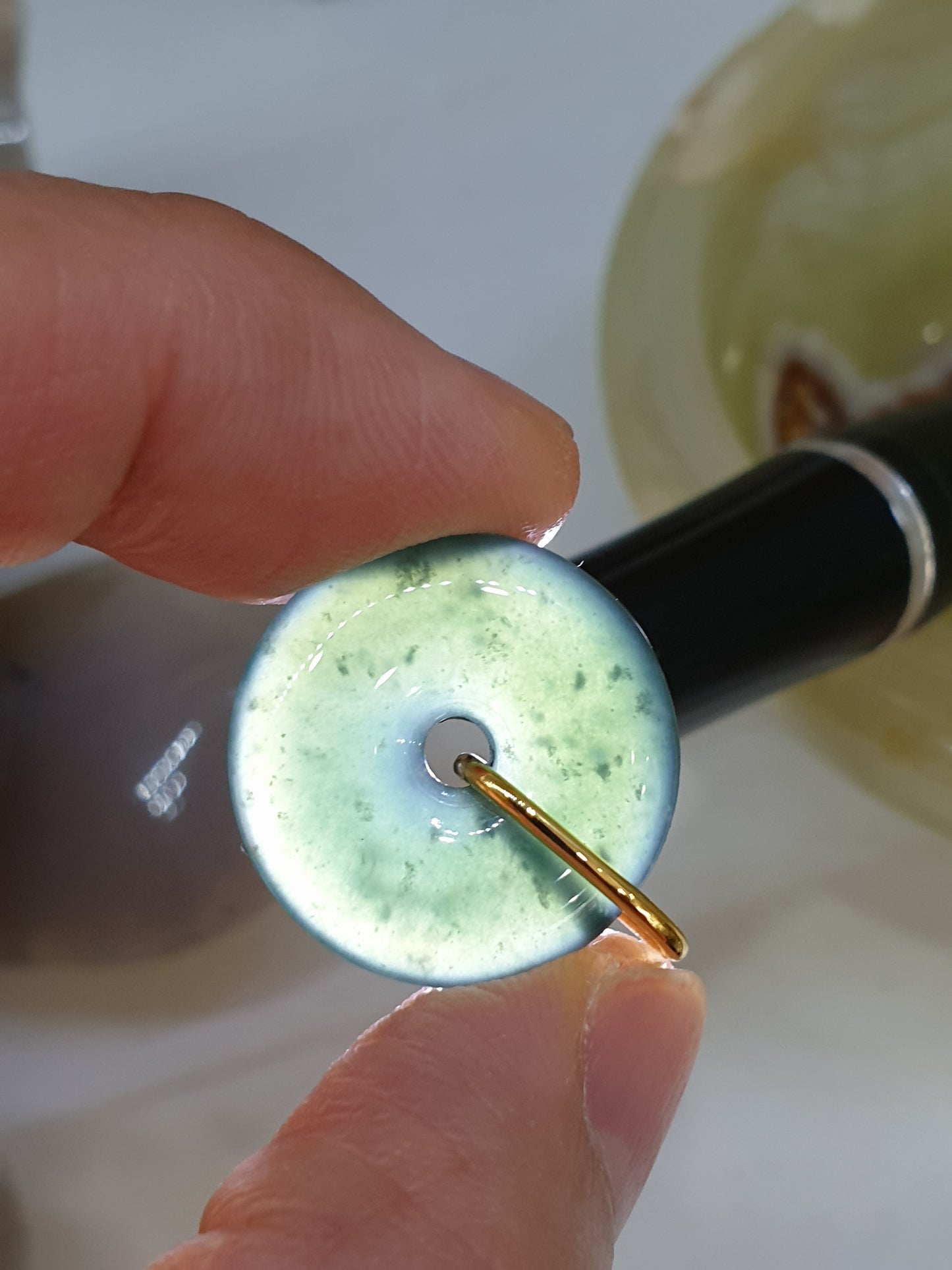 Blue Jade Ping An Kou & Solid 18K Gold | Fei Cui - Type A Jadeite | His or Hers Spinning Pendant