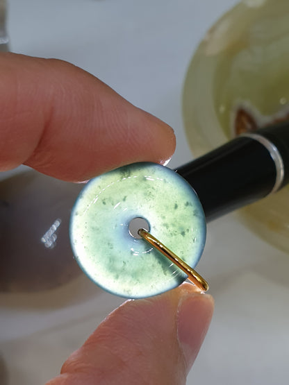 Blue Jade Ping An Kou & Solid 18K Gold | Fei Cui - Type A Jadeite | His or Hers Spinning Pendant