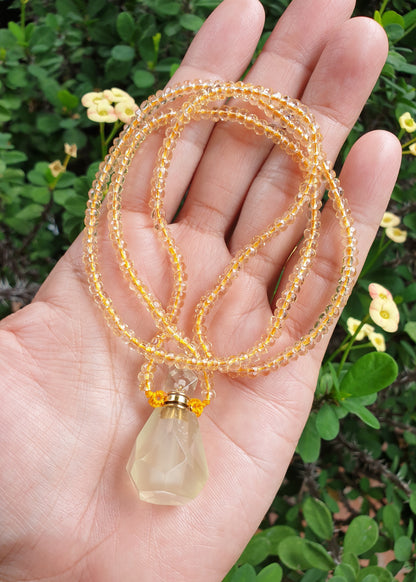 Yellow Quartz Perfume Bottle in Beaded Necklace (24") | Cute Snuff Bottle Necklace