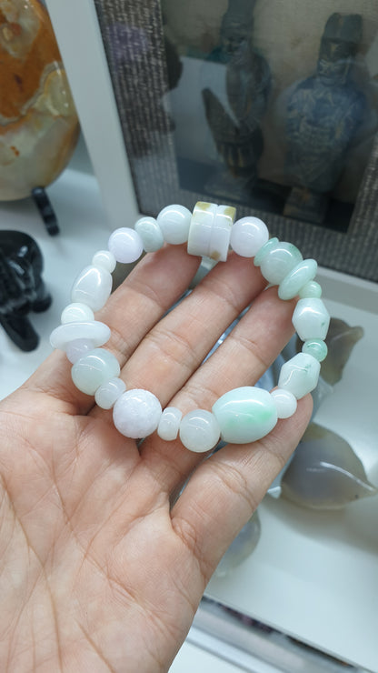 Natural White Jade 17cm Bracelet - Type A Myanmar Jadeite Mixed Beads