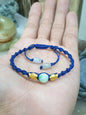 24K Pure Gold Koi Fish and Moss in Snow Jade Braided Bracelet Natural Jadeite