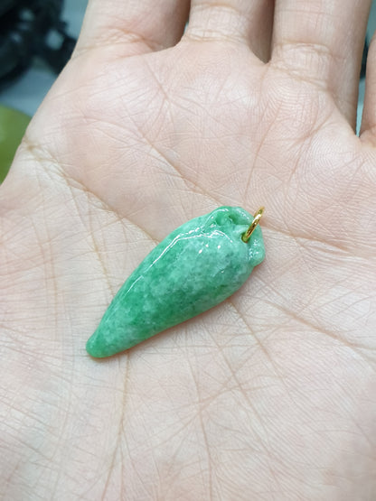 Green Jade Lucky Charm Pendant | 9K Gold Bail | Fei Cui Natural Jadeite