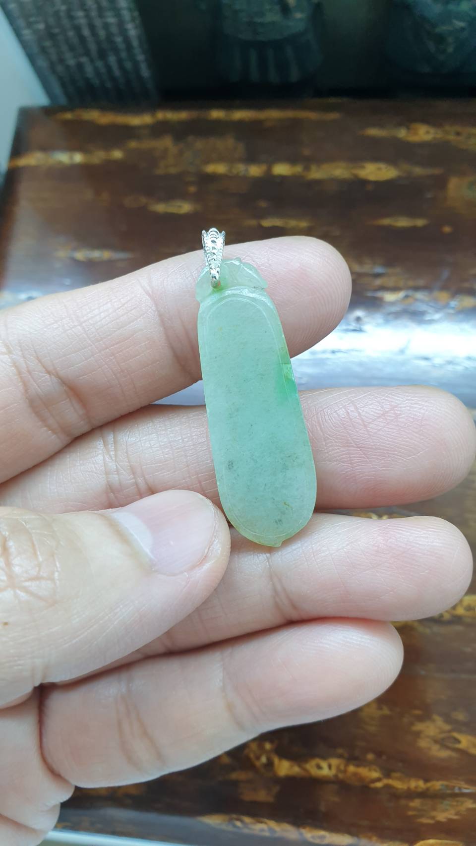 Jade Pea Pod Pendant | Fei Cui - Type A Jadeite | Sterling Silver Bail