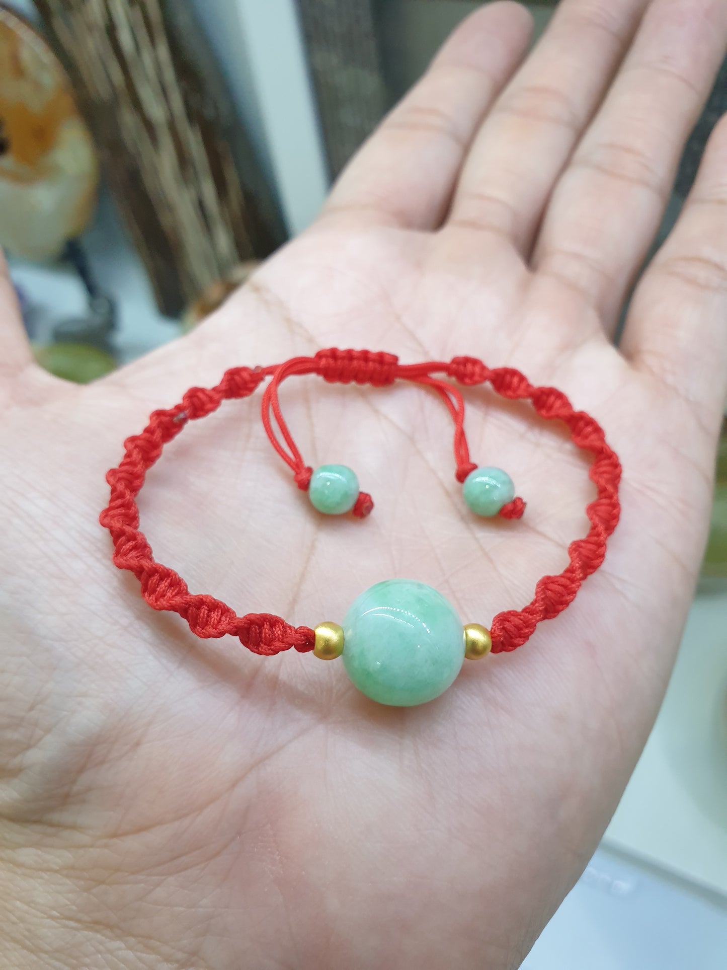 Green Jade & Gold Beads Braided Bracelet (Adjustable) | Pure 24K Gold | Fei Cui - Type A Jadeite