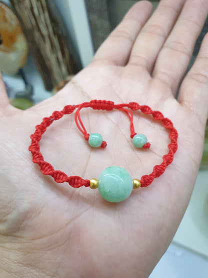 Green Jade & Gold Beads Braided Bracelet (Adjustable) | Pure 24K Gold | Fei Cui - Type A Jadeite