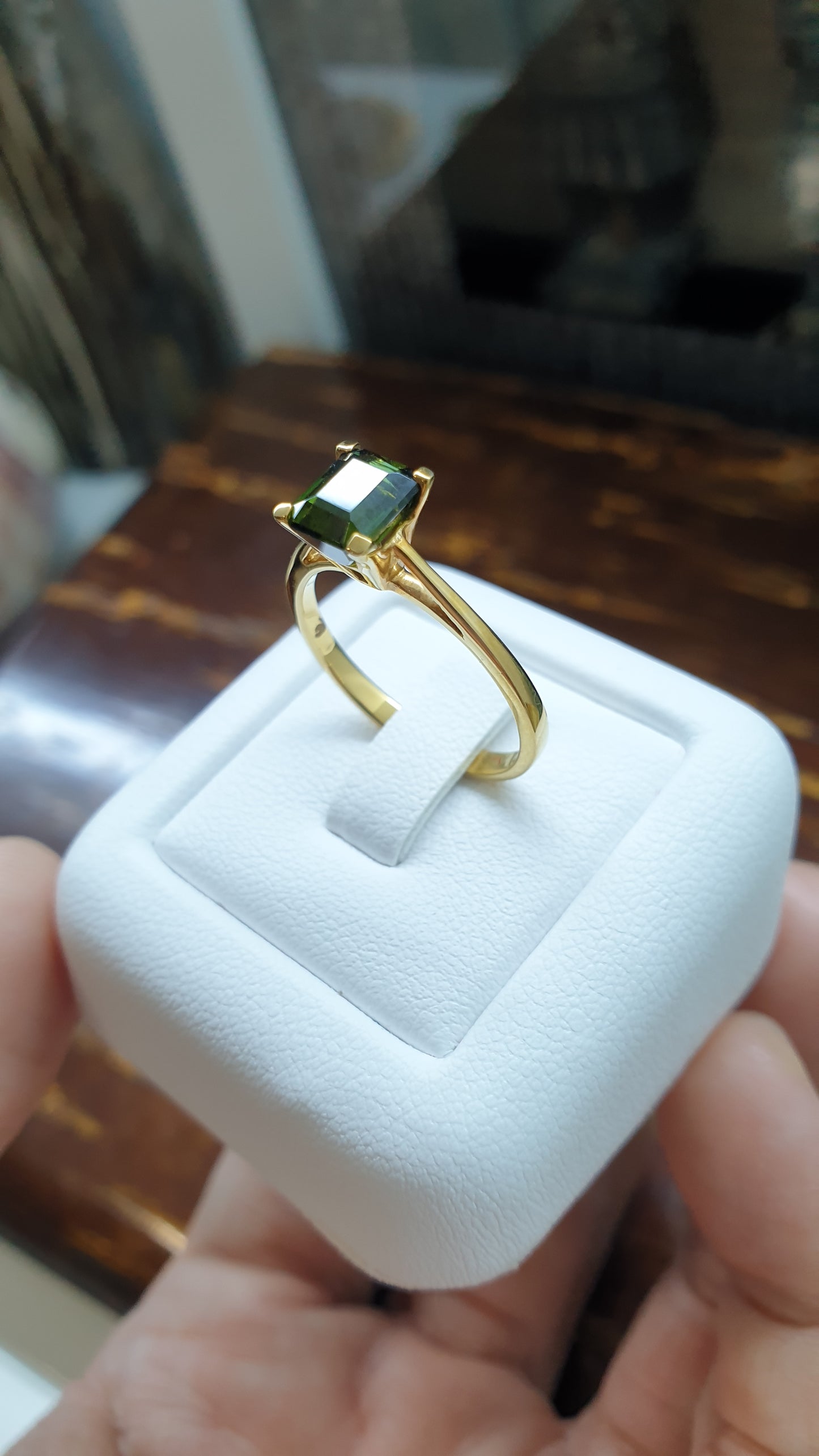 Green Tourmaline on 14K Gold Ring (Size 7 US)